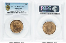 Nova Scotia. Victoria Cent 1861 MS64 Red PCGS, London mint, KM8.1. Large Rosebud variety. A delicate luster sweeps on the fields featuring admirable r...