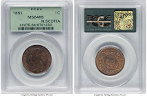 Nova Scotia. Victoria Cent 1861 MS64 Red and Brown PCGS, London mint, KM8.1. Large Rosebud variety. A solid near-Gem piece with vivid mint bloom in th...