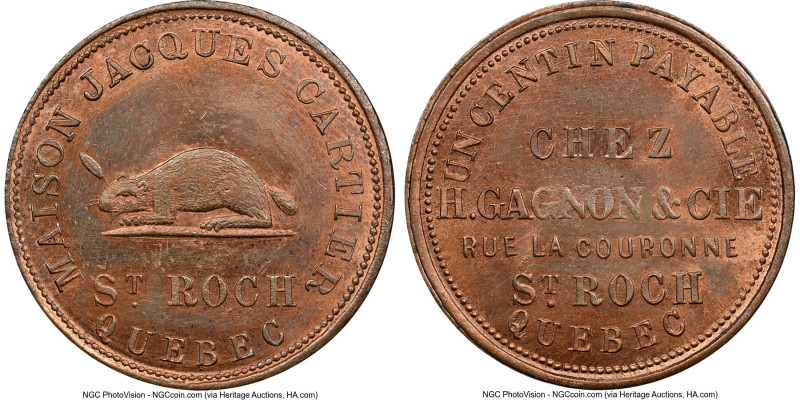 Quebec. "Maison Jacques Cartier" copper Token ND (c. 1885) MS65 Brown NGC, Br-57...