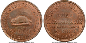 Quebec. "Maison Jacques Cartier" copper Token ND (c. 1885) MS65 Brown NGC, Br-571. Medal alignment. A charming Canadian merchant token from the Saint-...