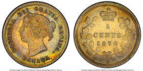 Victoria "Crosslet 4" 5 Cents 1874-H MS63 PCGS, Heaton mint, KM2. Large date, crosslet 4 variety. Choice representative of this sought-after variety, ...
