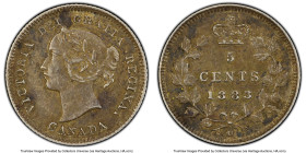 Victoria 5 Cents 1883-H AU53 PCGS, Heaton mint, KM2. A more challenging type not seen at this firm since 2019. A more affordable grade with good visua...