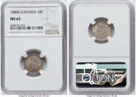 Victoria 10 Cents 1880-H MS63 NGC, Heaton mint, KM3. Residing in the penultimate grade (with one other example) out of only 26 certified on the NGC Ce...