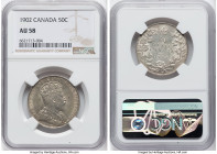 Edward VII 50 Cents 1902 AU58 NGC, London mint, KM12. A near-Mint representative of this first-year emission, appreciable at this preservation, donnin...