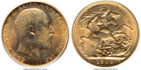 Edward VII gold Sovereign 1909-C MS61 PCGS, Ottawa mint, KM14. A low mintage Mint State Sovereign dressed in a warm amber glow. From the Marsden Colle...