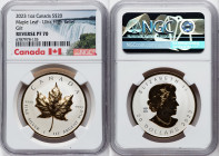 Elizabeth II gilt-silver Reverse Proof Ultra High Relief "Maple Leaf" 20 Dollars 2023 PR70 NGC, Royal Canadian mint. Accompanied by velvet pouch and m...