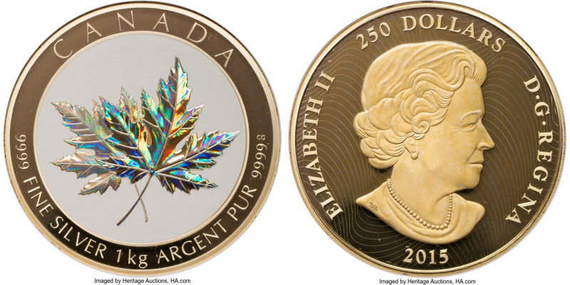 Elizabeth II silver Proof Hologram "Maple Leaf Forever" 250 Dollars (1 Kilo) 201...