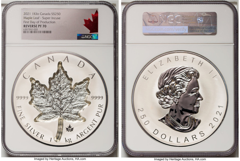 Elizabeth II silver Reverse Proof Super Incuse "Maple Leaf" 250 Dollars (1 Kilo)...