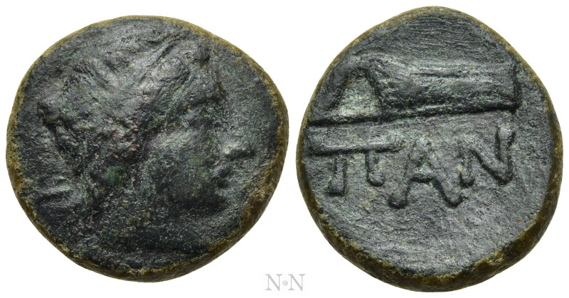 CIMMERIAN BOSPOROS. Pantikapaion. Ae (Circa 200-150 BC). 

Obv: Laureate head ...