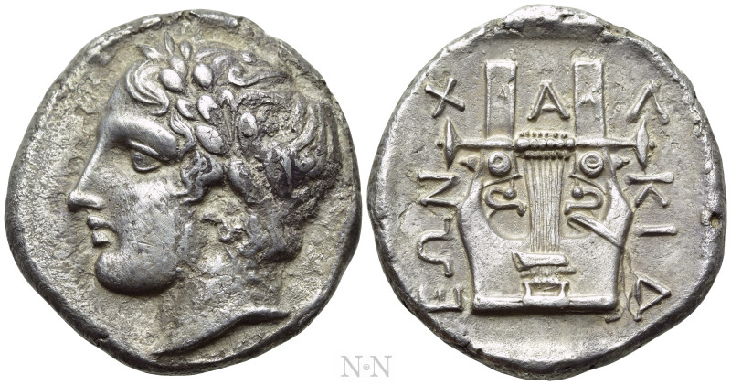 MACEDON. Chalkidian League. Tetradrachm (Circa 383-379 BC). Olynthos. 

Obv: L...
