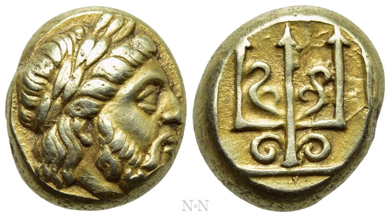 LESBOS. Mytilene. EL Hekte (Circa 377-326 BC).

Obv: Laureate head of Poseidon...