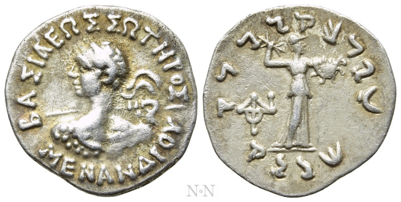 KINGS OF BAKTRIA. Menander I Soter (Circa 155-130 BC). Drachm. 

Obv: ΒΑΣΙΛΕΩΣ...