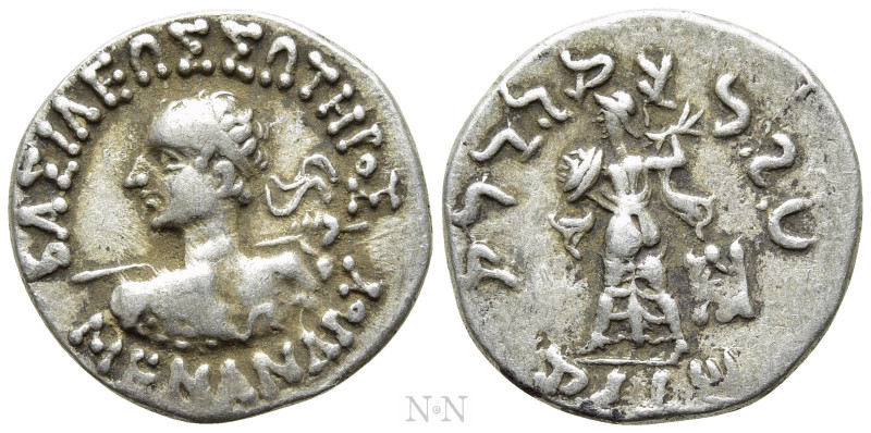 KINGS OF BAKTRIA. Menander I Soter (Circa 155-130 BC). Drachm. 

Obv: ΒΑΣΙΛΕΩΣ...