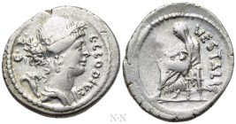 C. CLODIUS C.F. VESTALIS (43 BC). Denarius. Rome