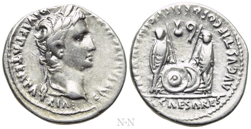 AUGUSTUS (27 BC-14 AD). Denarius. Lugdunum. 

Obv: CAESAR AVGVSTVS DIVI F PATE...