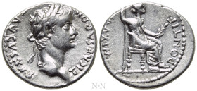 TIBERIUS (14-37). Denarius. "Tribute Penny" type. Lugdunum