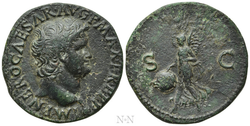 NERO (54-68). As. Lugdunum. 

Obv: IMP NERO CAESAR AVG P MAX TR P P P. 
Bare ...