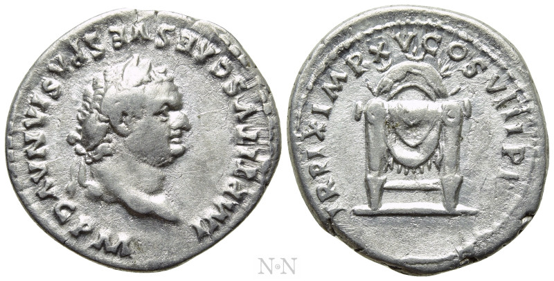 TITUS (79-81). Denarius. Rome. 

Obv: IMP TITVS CAES VESPASIAN AVG P M. 
Laur...