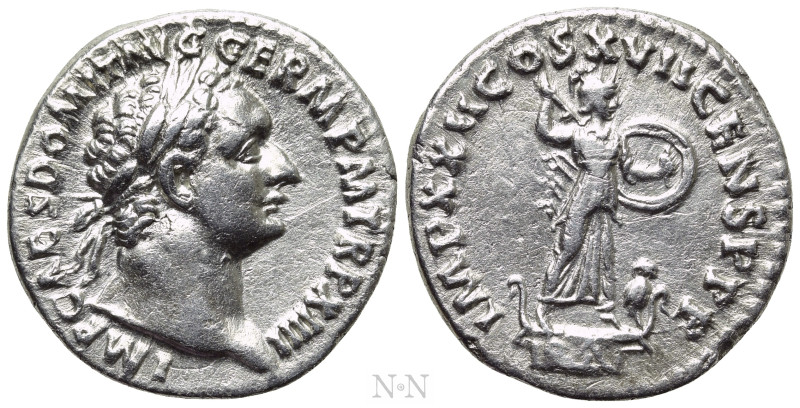 DOMITIAN (81-96). Denarius. Rome. 

Obv: IMP CAES DOMIT AVG GERM P M TR P XIII...