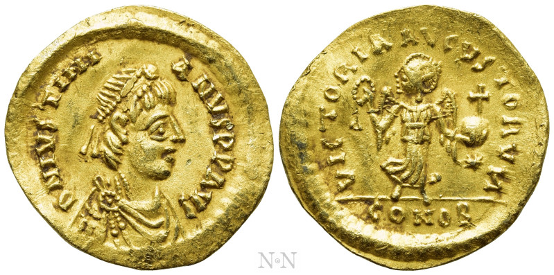 JUSTINIAN I (527-565). GOLD Tremissis. Constantinople. 

Obv: D N IVSTNIANVS P...