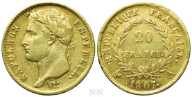 FRANCE. Napoléon I (First reign, 1804-1814). GOLD 20 Francs (1807-A). Paris