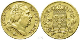 FRANCE. Louis XVIII (1814-1824). GOLD 20 Francs (1818-W). Lille. Nicolas-Pierre Tiolier, engraver