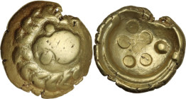 Celtic World. Vindelici. AV Stater, 'Regenbogenschüsselchen' type, 2nd-1st century BC. Obv. Bird's head left. Rev. Six pellets within torque. LT 9427;...