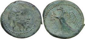 Greek Italy. Umbria, Tuder. AE 20 mm, c. 280-240 BC. Obv. Head of Silenus to right, wearing ivy wreath and with korymbos at forehead. Rev. TVTERE. Eag...