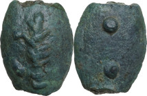Greek Italy. Uncertain Umbria or Etruria. AE Cast Sextans, 3rd cent. BC. Obv. Club. Rev. Two pellets. HN Italy 54; Haeberlin pl. 81, 40-41; Vecchi ICC...