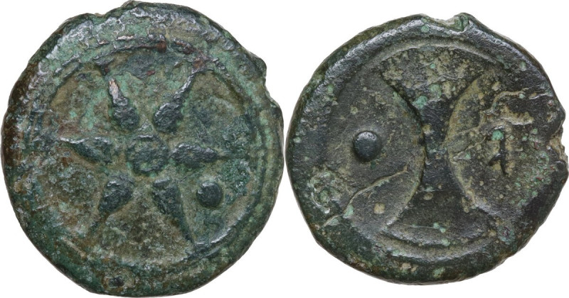 Greek Italy. Etruria, uncertain mint. AE Uncia. Circa 3rd century BC. Obv. Wheel...