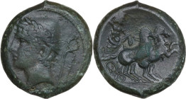 Greek Italy. Samnium, Southern Latium and Northern Campania, Aesernia. AE Obol, c. 263-240 BC. Obv. VOLCANOM. Head of Vulcan left, wearing laureate pi...