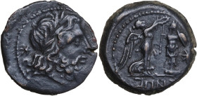 Greek Italy. Central and Southern Campania, Capua. AE Uncia, c. 216-211 BC. Obv. Laureate head of Jupiter; behind, star. Rev. Victory standing right, ...