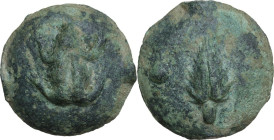 Greek Italy. Northern Apulia, Luceria. Heavy series. AE Cast Uncia, c. 225-217 BC. Obv. Frog. Rev. Corn-ear; above, pellet. HN Italy 674; Vecchi ICC 3...