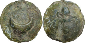 Greek Italy. Northern Apulia, Luceria. Heavy series. AE Cast Semuncia, c. 225-217 BC. Obv. Crescent. Rev. Thyrsos with fillets. HN Italy 675; Vecchi I...