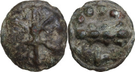 Greek Italy. Northern Apulia, Luceria. Light series. AE Cast Quatrunx, c. 217-212 BC. Obv. Thunderbolt. Rev. Club; above, four pellets; below, L. HN I...