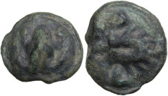 Greek Italy. Northern Apulia, Luceria. Light series. AE Cast Uncia, c. 217-212 BC. Obv. Frog. Rev. Corn-ear; above, pellet; below, L. HN Italy 677e; V...