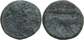 Greek Italy. Northern Apulia, Teate. AE Quadrunx, c. 225-200 BC. Obv. Head of Herakles right, wearing lion skin headdress. Rev. TIATI. Lion right; abo...