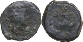 Greek Italy. Northern Apulia, Venusia. AE Semis, c. 210-200 BC. Obv. Head of Mercury right, wearing petasus. Rev. Winged boot; to left S and caduceus;...