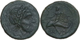Greek Italy. Southern Apulia, Brundisium. AE Semis, 2nd century. Obv. Head of Poseidon right, laureate; behind, Victory crowning him with wreath and t...