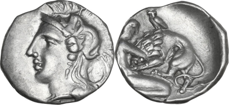 Greek Italy. Southern Apulia, Tarentum. AR Diobol, c. 380-325 BC. Obv. Head of A...