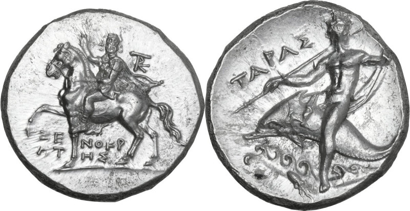Greek Italy. Southern Apulia, Tarentum. AR Nomos, c. 240-228 BC. Reduced standar...