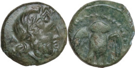 Greek Italy. Northern Lucania, Velia. AE 14mm, 4th-2nd century BC. Obv. Head of Zeus right, laureate; A to left. Rev. Owl standing facing, wings open....