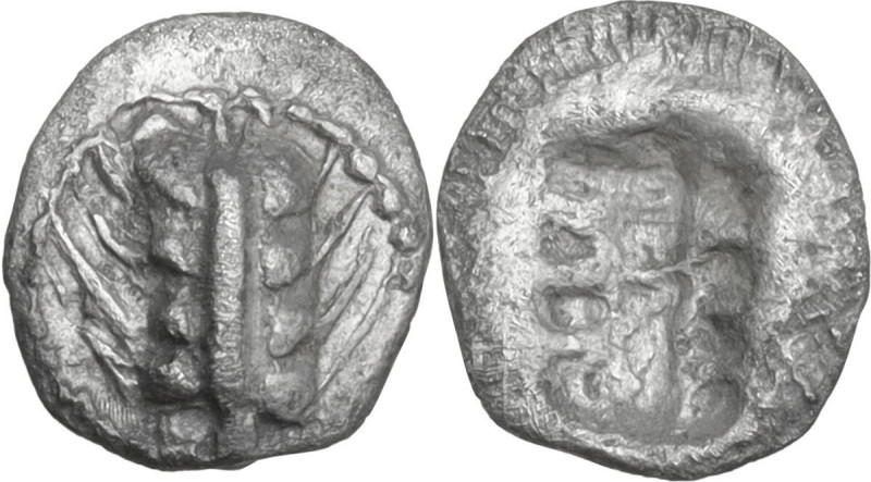 Greek Italy. Southern Lucania, Metapontum. AR Obol, c. 540-510 BC. Obv. Ear of b...