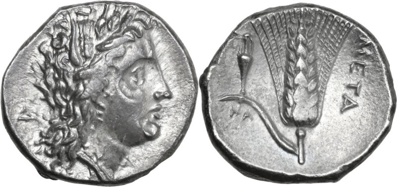 Greek Italy. Southern Lucania, Metapontum. AR Stater, c. 290-280 BC. Obv. Head o...
