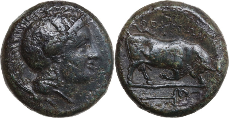 Greek Italy. Southern Lucania, Thurium. AE 30 mm., c. 350-300 BC. Obv. Head of A...