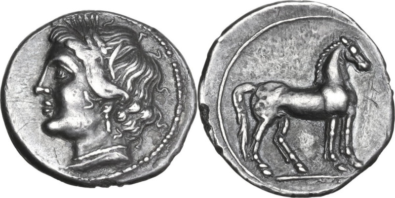Greek Italy. Bruttium, Carthaginians in South-West Italy. AR Quarter Shekel, c. ...