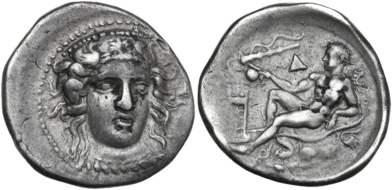 Greek Italy. Bruttium, Kroton. AR Nomos, c. 400-325 BC. Obv. Head of Hera Lakini...