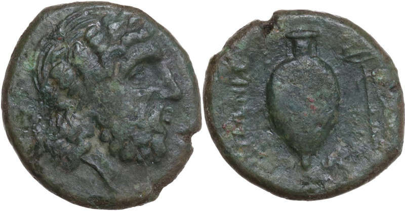 Greek Italy. Bruttium, Hipponium. AE 20 mm, c. 350-280 BC. Obv. [ΔΙΟΣ]. Laureate...