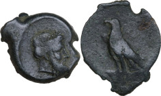 Greek Italy. Bruttium, Locri. AE 25 mm. c. 300-268 BC. Obv. Laureate head of Zeus right. Rev. Eagle standing left on rocks, wings closed. HN Italy 235...