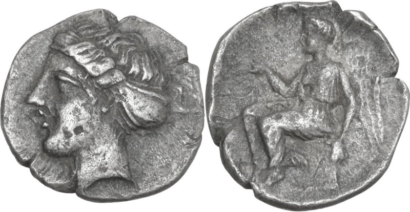 Greek Italy. Bruttium, Terina. AR Triobol, 420-400 BC. Obv. Head of nymph left. ...